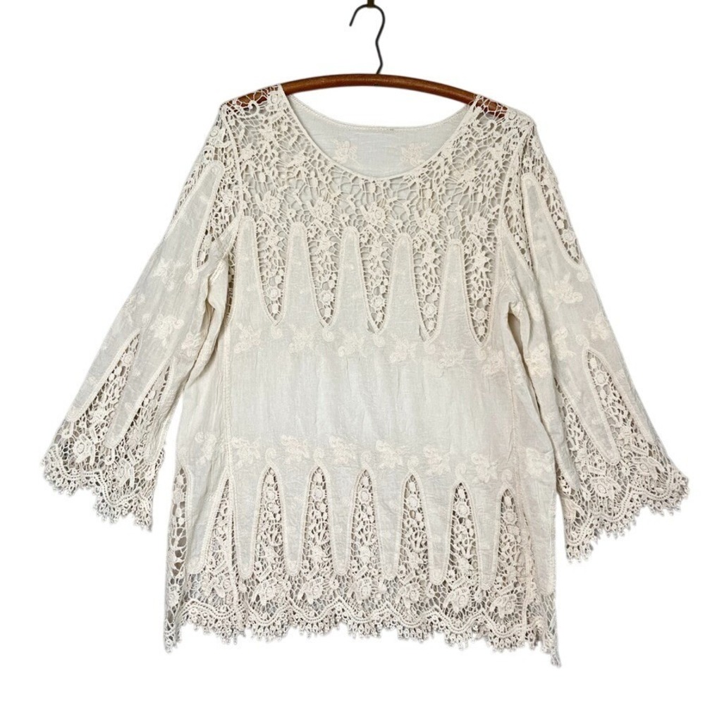 Forgotten Grace M Scalloped Long Sleeve Boho Blouse‎ Fairy Hippy Festival Sheer